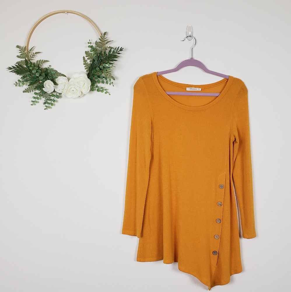 Mustard yellow asymmetrical sweater large buttons